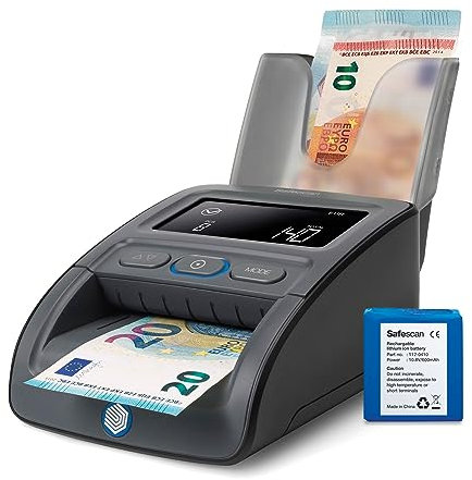 Safescan 155-S Schwarz - Automatisches Falschgeld Prüfgerät zur 100% Sicherheit - Includes RS-100 and Batterie - Abnehmbarer Stapler