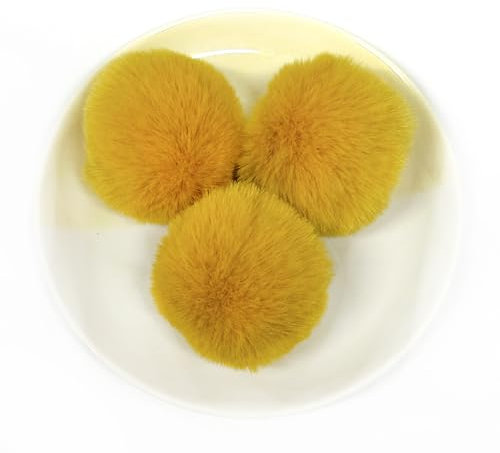 SYSUII 20 Stück Fellbommel Pompon Kunstfell Pompon 4cm Künstliche Fellbommel für StrickMützen und Beanies Taschenanhänger Schlüsselanhänger Anhängern Basteln Waschbär Haarkugel Anhänger DIY-Gelb #2