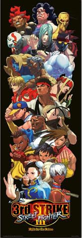 Street Fighter - 3rd Strike - Poster Plakat Druck - Grösse 53x158 cm + 2 St Posterleisten Kunststoff 62 cm transparent