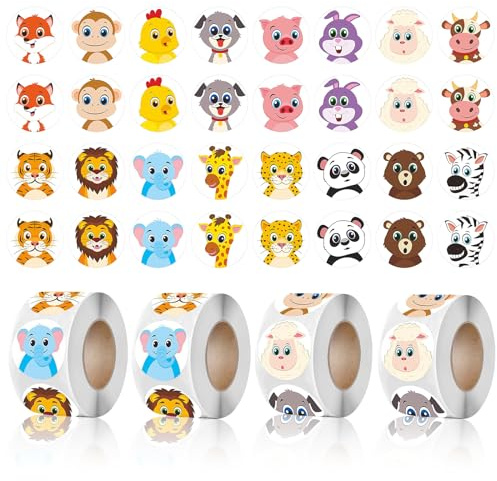 2000 Stück Sticker Tiere, Motivationsaufkleber für Kinder, Belohnung Aufkleber, Tier Belohnungsaufkleber Selbstklebende, Sticker Rolle mit Cartoon Tieren, Lehrer Motivation Dekoration Aufkleber