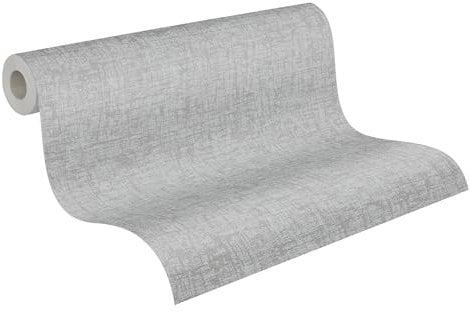 A.S. Création Smart Surfaces Einfarbige Vliestapete in Textiloptik 10,05 m x 0,53 m - Silber, Grau - einfarbige Wandtapete für verschiedene Räume Made in Germany - 395642