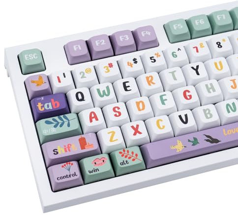 GEKUCAP PBT-Tastenkappen, 124 Tasten, Weiß / Lila, Farbstoffsublimation, individuelle niedliche Tastenkappen, XDA-Profil, Anime-Tastenkappen-Set für Cherry MX-Schalter, mechanische Tastatur