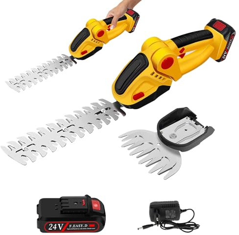 Corte de Borde Inalámbrico, 24V Tijeras de Podar con Batería 2 en 1 Tijeras de Césped Inalámbricas Recortadora de Setos de Mano con Batería Recargable de Iones Litio y Cargador para Césped Jardín