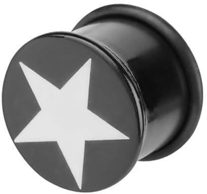 Taffstyle Flesh Tunnel Ohr Ear Plug Ohrpiercing Piercing Single Flared Kunststoff mit Stern - Schwarz/Weiß 10mm / Schwarz