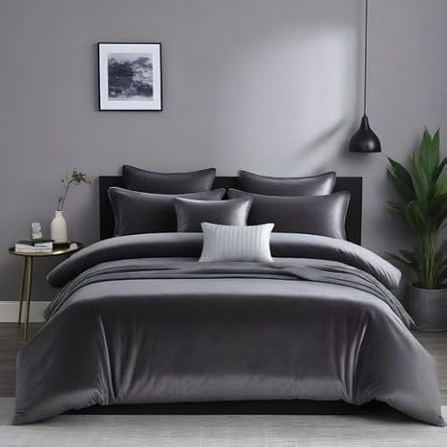 Cozyor Kuschel-Bettwäsche extra dick und weich Plüsch, robuster Reißverschluss 1x Deckenbezug 200x200 cm, 2X Kissenbezug 40x80 cm, 3-teilig, anthrazit Nebula