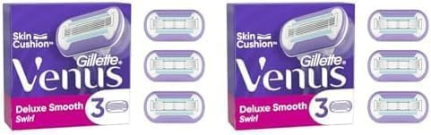 Gillette Venus Deluxe Smooth Swirl Razor Blades Women, Pack of 6 Razor Blade Refills, Lubrastrip with A Touch of Vitamin E, SkinCushion Helps Protect from Shave Irritation