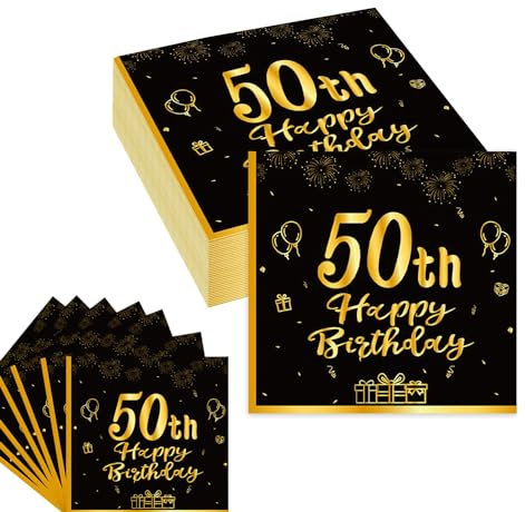 JJiaoLinin 50 Geburtstags Deko Servietten,40Stück Schwarz Gold Papier Party Servietten Tischdeko 50er Geburtstag Männer Frauen Geburtstags Party Deko