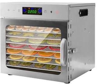 Domigard Essiccatore Alimentare, con 8 Vassoi in Acciaio Inox, 400W Essiccatore, Controllo Della Temperatura (35-90°C), Essiccatore Frutta e Verdura Controllo Touch LED, Timer 24 Ore