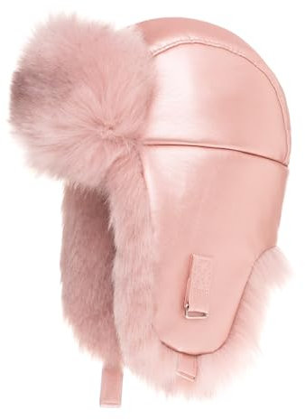 Futrzane Trapperhut aus Leder - Fliegermütze Damen - Russische Mütze Uschanka (S, Rosa - Rosa Siberian)