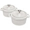 Flavehc Mini Cocotte 24 oz Mini Dutch Oven 0.75 qt. Cast Iron Garlic Roaster for Oven Garlic Confit Pot Ramekins with Lids Oven Safe Set of 2, White