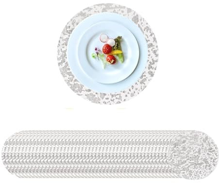 Mtsooning 50 Stück Einweg-Tischsets, 33 cm Durchmesser, rund, gepresste Tischdeckchen für Hochzeit, Geburtstag, Party, Weihnachten, Serviettentisch (Silber)
