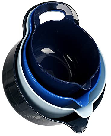 BoxedHome Rührschüssel Set, Blau Plastikschüssel Salatschüssel Set, Rutschfest mit Griff Stapelbar Servierschalen für Küche 4-teilig blau Wiederverwendbare Rührschüssel