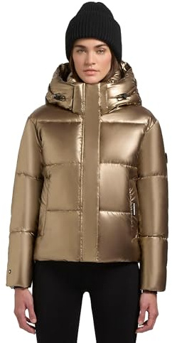 khujo Damen Winterjacke mit Kapuze warme Steppjacke kurz in glänzender Optik mit abnehmbarer Kapuze Devina Shiny-YM XS-XXL