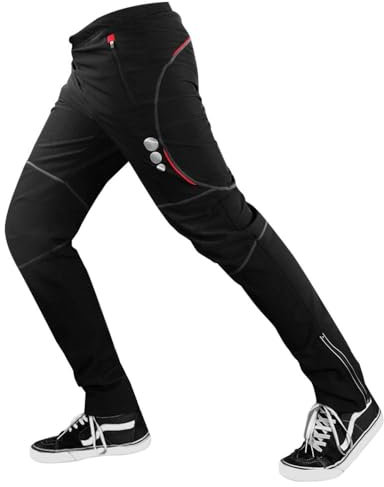 Fahrradhose Herren Lange Thermo Radhose mit Fleecefutter für Outdoor-Sports,Wasserdicht Winddicht Atmungsaktiv Lange Winter MTB (DE/NL/SE/PL, Alphanumerisch, XL, Regular, Regular, Schwarz-rot)