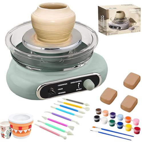 Tornio per Ceramica,Mini Ruota di Ceramica 200 RPM,Macchina per Argilla con Piatto Girevole da 12 cm con 8 Strumenti per Scolpire,per Progetti Artigianali Fai-da-Te per Bambini e Adulti