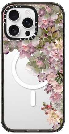 CASETiFY Impact iPhone 16 Pro Max Case [Slim / 8.2 ft. 4X Military Grade Drop Protection/Compatible with Magsafe] - MY SUCCULENT GARDEN ROSE - Clear Black