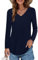 Elesomo T Shirts for Women V Neck Tops Ladies Cotton Tshirts Long Sleeve Tees, Navy Blue M