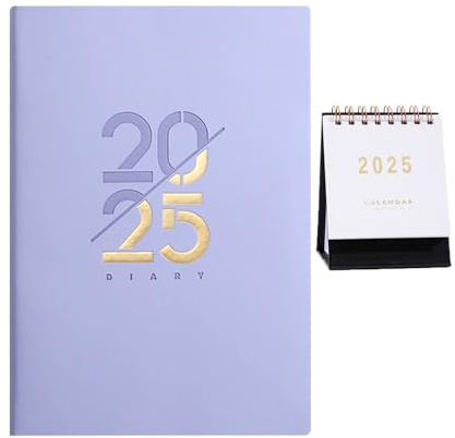 LIMEQKI Terminplaner 2025 A5 mit Mini Kalender 2025, Planer Buchkalender 2025 Tagesplan mit Monatsetiketten zum Schreiben, Arbeiten, Lernen, Tagebuch (Lila)