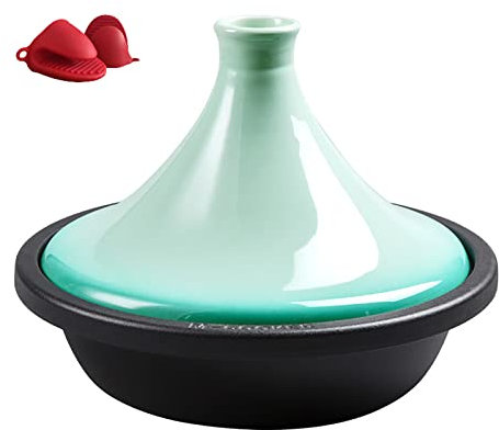 Cast Iron Moroccan Tagine Pot, Moroccan Enameled Tagine Pot, Cast Iron Tajine Cooking Pot, Handmade Crock Pot, Induction Braiser Pot, Saucepan (Color : Green)