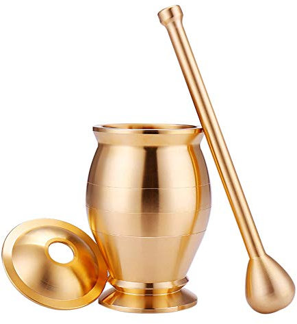SBCGFY Mortero y Maja de latón Triturador de Metal Molinillo Mezclador Juego de mortero y Molinillo con Tapa para Molinillo de Especias Cuenco para Hierbas Pesto