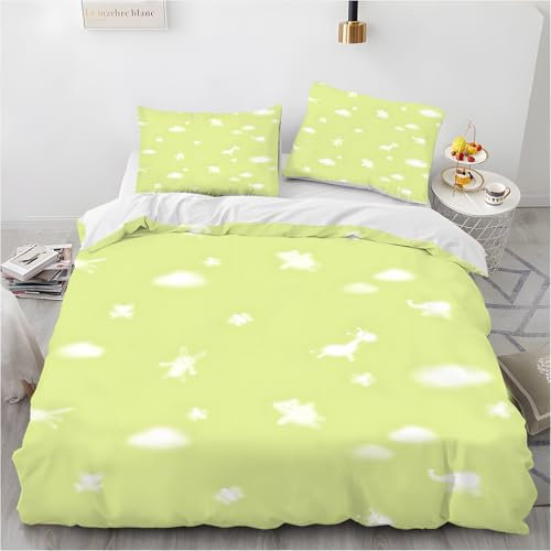 HYSNKSM Bettwäsche 135x200 GrüN Bettwäsche Sets 3Teilig Mikrofaser Bettbezug 135 x 200 und 2 Kissenbezug 80x80 cm Kuschelige Bettbezüge Tierdrucke mit Reißverschlus c60