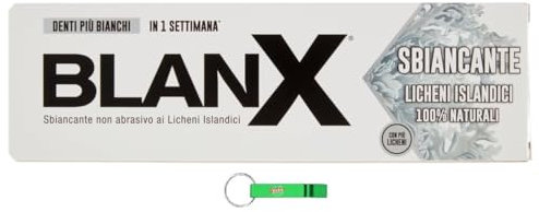 12x Blanx Dentifricio Sbiancante,Aufhellende Zahnpasta mit natürlicher Flechte, gegen Plaque und Flecken, Zahnpasta zur Stärkung des Zahnschmelzes 75ml + Beni Culinari Kostenloser Schlüsselanhänger