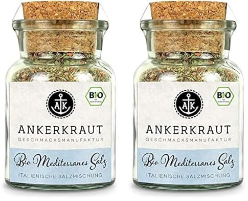 Ankerkraut, BIO Mediterranes Salz, Gewürzmischung, 120g im Korkenglas (Packung mit 2)