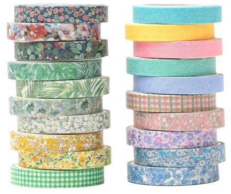 Confezione da 20 Washi Tape Vintage Nature - Scotch Colorato per Scrapbooking, Decorazioni e Progetti Creativi - Nastri Adesivi Decorativi per Fai da Te - Washi Tape Scrapbooking e Scotch Decorativo