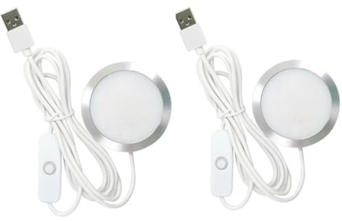 Lot de 2 lampes rondes ultra fines USB 5 V LED super lumineuses avec cordon flexible de 1,5 m, parfait pour chambre à coucher, armoire et décoration intérieure