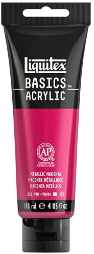 Liquitex 1046342 Basics Acrylfarbe 118ml - Metallic Magenta – Künstler-Acrylfarbe, hochpigmentiert, lichtecht, mittlere Viskosität, seidenglänzend, deckend – Ideal für Leinwand, Holz & Papier
