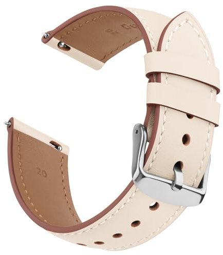 Vancle Uhrenarmband 20mm Damen Herren, Lederarmband Smartwatch Armband 20mm, Ersatzarmbänder mit Edelstahl Metall Schnellverschluss Zubehör für Universal Uhren