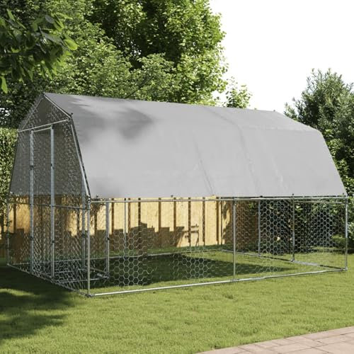 Rainery Cage à Poules avec Toit et Porte argenté Acier galvanisé, Poulailler pour Animaux, Lapins, Cage à Poules Volailles Enclos Type 2