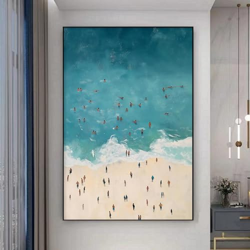 Leinwandbild, abstrakter Strand, Sommer-Ozeanbilder, blaues Meer, Bilder, Schwimmkunst, moderne Strandlandschaft, Poster, abstrakte Meereswandkunst, Surfen, Leinwand, Ozeanlandschaft, Bilder, 40,6 x