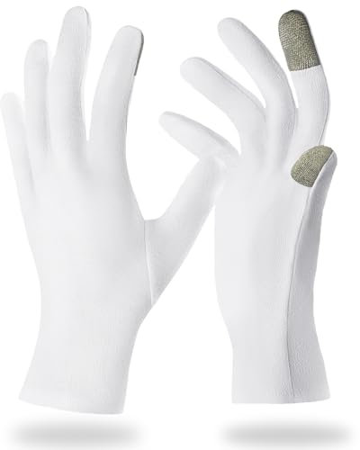BUTBU Guantes Hidratantes Durante La Noche, 5 Pares Guantes Algodon Dermatologicos, Guantes Algodón para Pantalla Táctil Para Manos Secas Eccema Guantes De Tratamiento De Spa De Manos, Blanco