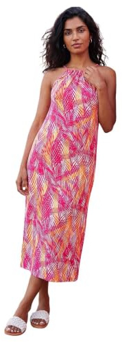 Roman Women Halterneck Midi Dress - Ladies Halter Neckline Maxi Spring Everyday Summer Holiday Sleeveless Soft Tie Waist Detail Keyhole Neck Gown Vacation Frocks