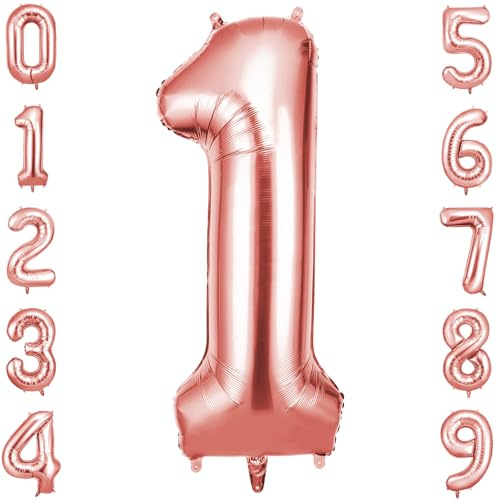 OFFCUP Geburtstag Zahlen Luftballon Mehrfarbig, Geburtstagsdeko Ballons 1 | Riesige Folienballon in 40 Helium Ballons für Männer Frauen Geburtstagsparty Deko, Jubiläum 1 Jahre Deko