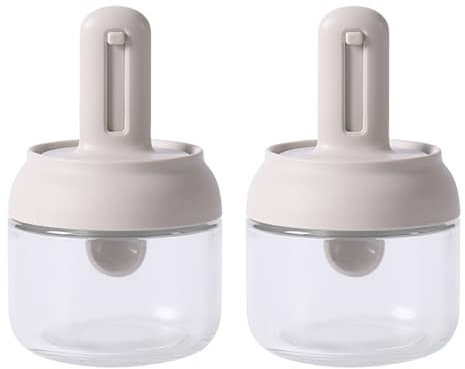 TOWARDSNAN Set di 2 contenitori per condimenti in vetro con cucchiaio dosatore integrato e coperchio a prova di perdite per spezie, sale, zucchero