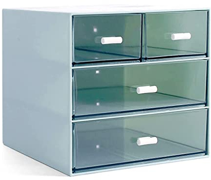 Eighosee Makeup Organizer, Desk Organizer with 4 Drawers, Sundries Organizer, Cosmetic Organizer, Bathroom Counter, Blue
