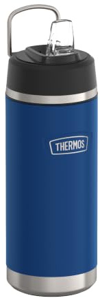 THERMOS ICON Edelstahl Trinkflasche 0,53 l, 12 h kalt, navy | Flip-Strohhalm, Isolierflasche mit großer Öffnung, schwappsicher beim aufrechten Transport, spülmaschinenfest, dunkelblau