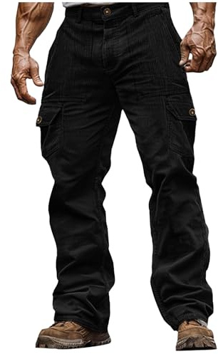CSHE Cordhose Herren Cargo Stretch Cargohose Baggy Freizeithose Herbst Winter Haremshose Casual Lockere Männer Vintage Cord Hose Knöpfen Arbeitshosen Männer mit Taschen