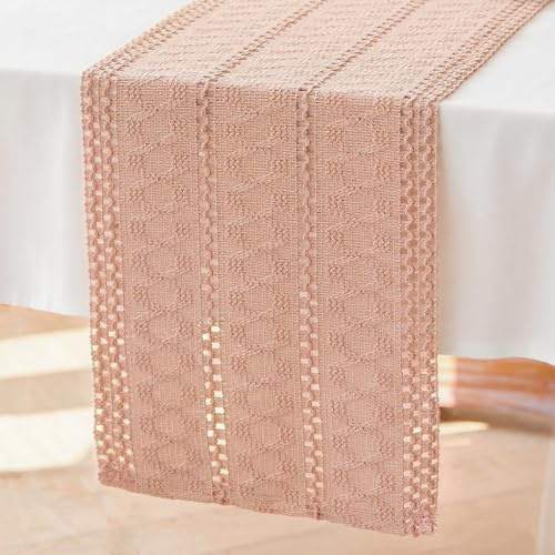 Brylleii Tischläufer Häkel Altrosa Boho Makramee Deko Tisch Läufer Modern 30x140 Frühling Baumwolle Tischdecke Leinen Landhausstil Abwaschbar Table Runner Schmal für Hochzeit Tischdeko