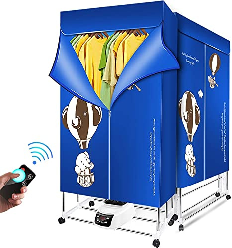 Sèche-linge portable 1500 W avec télécommande, ventilation, minuterie 240 min, chauffage, silencieux, multifonction, électrique(Blue)