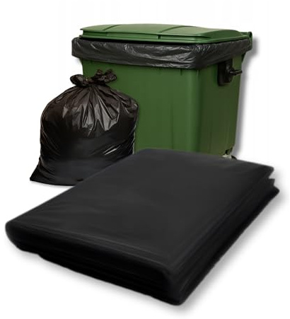 PAM-FOLIE Bin Bags 1100 L for Bin Containers - Set of 5 - XXL Large, Strong, Thick Waste Bags - 235 cm x 180 cm - 50 µm - Protective Cover - Bin Liners Black - Universal Bags