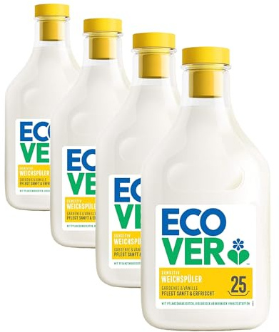 Ecover Gardenia & Vanille Weichspüler (750 ml / 25 Waschladungen), Bio-Weichspüler für weiche, duftende Wäsche. (Packung mit 4)