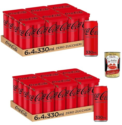 Italian Gourmet Cola Zero bevanda gassata Erfrischungsgetränk 48 x 330ml | Senza zucchero e calorie, koffeinhaltig, Dosen für Haushalt, Büro, Partys, Gesamtnettogewicht 15,84 L + Kostenlos Polpa 400g