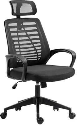 7H SEVEN HOUSE - Ergonomischer Schreibtischstuhl Taskmaster Pro, Kopfstütze, atmungsaktive Rückenlehne, verstellbare Höhe, neigbar, Lendenwirbelstütze, Armlehnen und Räder, Schwarz/Dunkelgrau/Hellgrau