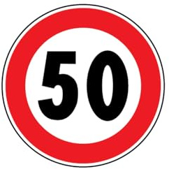 M-ITALY CARTELLO IN LAMIERA SCATOLATA DISCO diametro 60 cm - Limite massimo di velocità 50 Km/h - SEGNALE CATARIFRAGENTE (Classe 1)