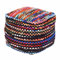 Homescapes Sitzpouf Folk 60x30 cm, Chindi Hocker, Pouf schwarz-bunt gestreift, Sitzquader Bodenkissen quadratisch