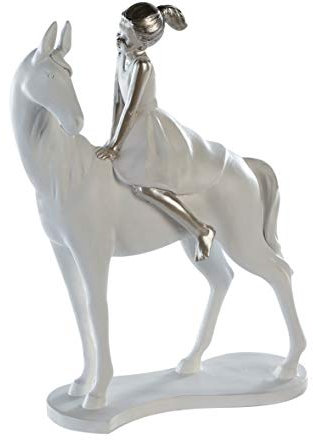 Casablanca Deko Figur - Girl on Horse 25 cm weiß Silber - Mädchen auf Pferd Skulptur - Höhe 25 cm