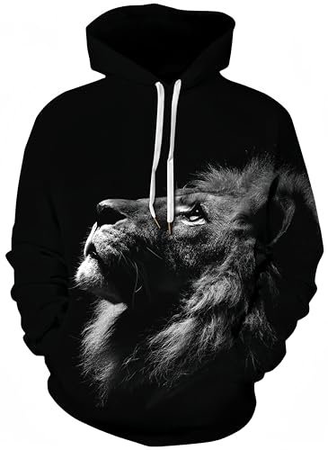Ocean Plus Homme 3D Drôle Sweats à Capuche à Manches Longues Multicolore Unisexe Streetwear Sweat-Shirt Sportif avec Cordon (S/M (Poitrine: 112-132CM), Le Lion lève Les Yeux)